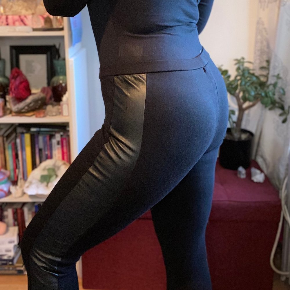 Black Leggings with Pleather Stripe